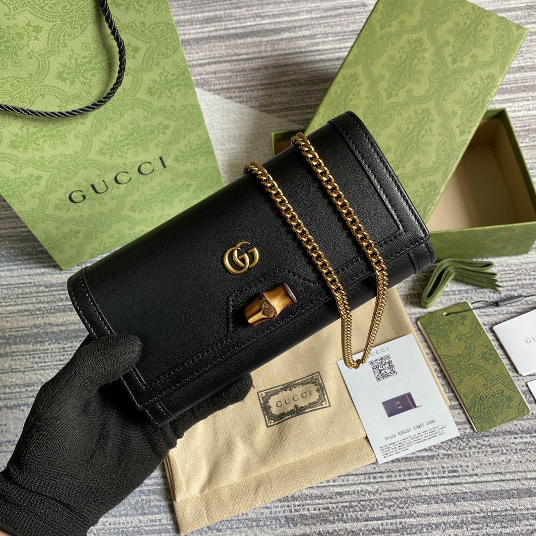 Gucci Diana Chain Wallet With Bamboo 658243 Black